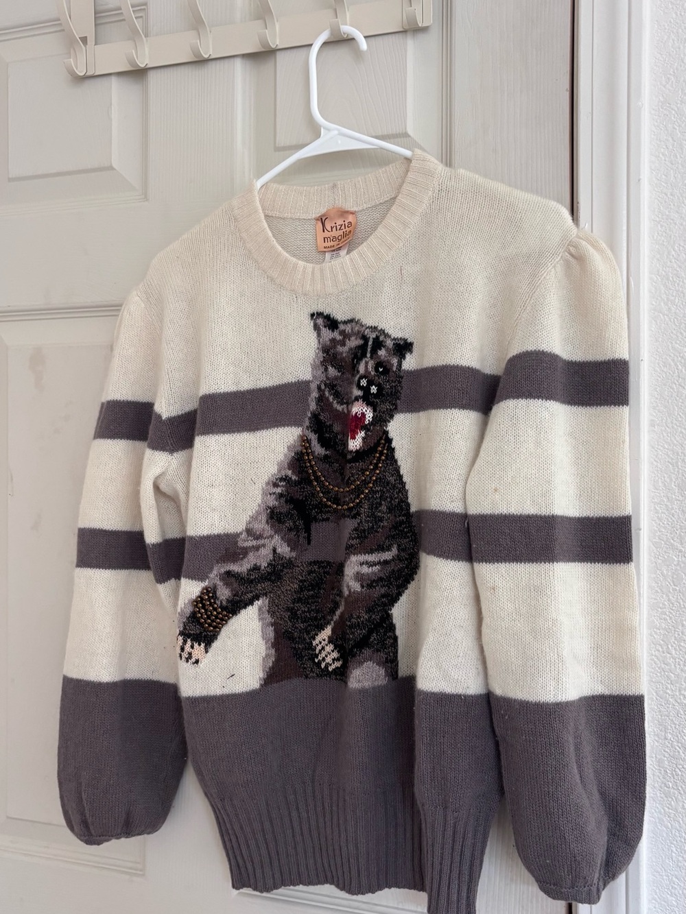 Krizia Maglia Woman’s M Crewneck Puff Sleeve Sweater 70 wool 20 Angora